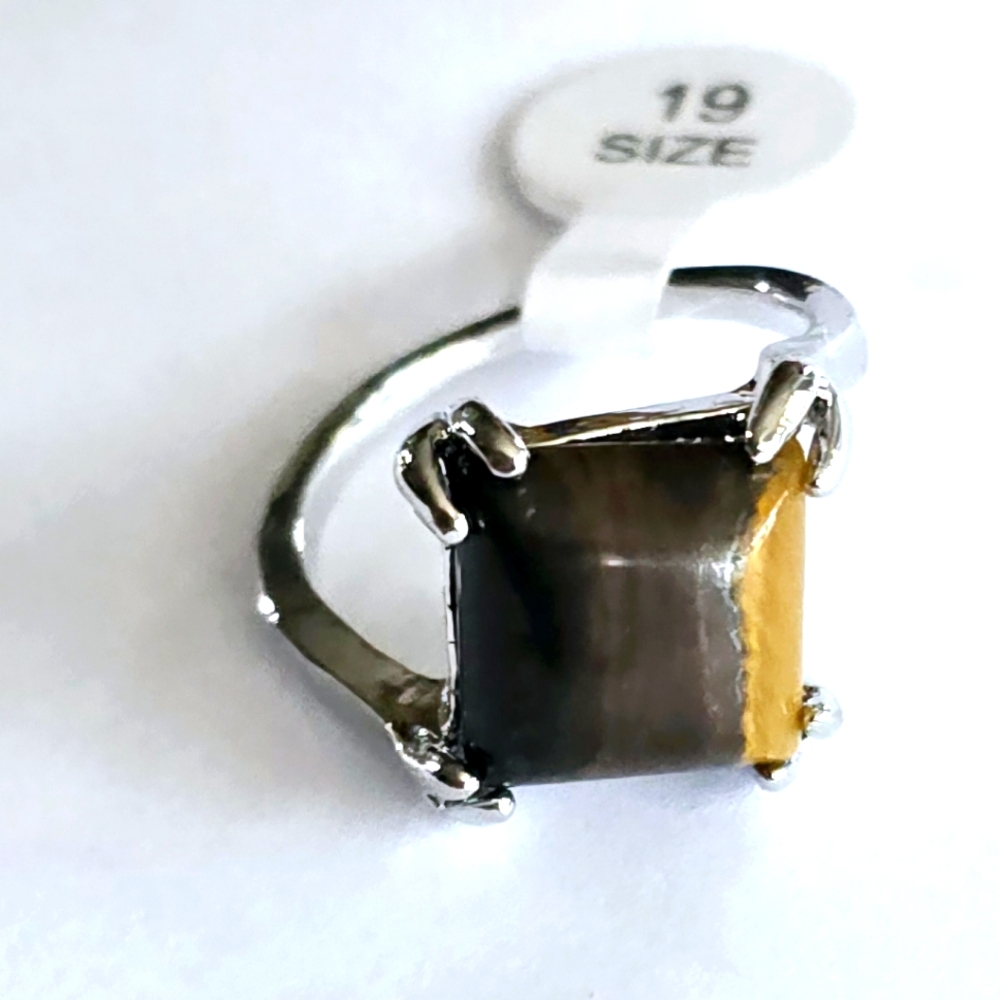 TITANIUM FOREVER WEAR SILVER NEW SIZE 9 TIGEREYE IMPRESSIVE RING